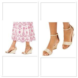 Lilly Pulitzer Bridgette Gold‎ Metallic Leather Wedge Sandal Heels Size 9.5